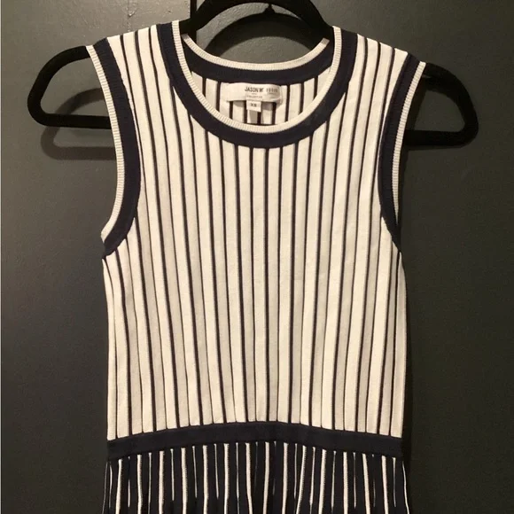 Jason Wu Sleeveless Blue White Stripe pleated knit Swing Mini dress XS - Picture 13 of 13